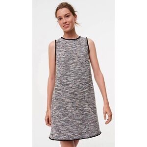 LOFT Sleeveless Tweed Boucle’ Fringed Shift Dress